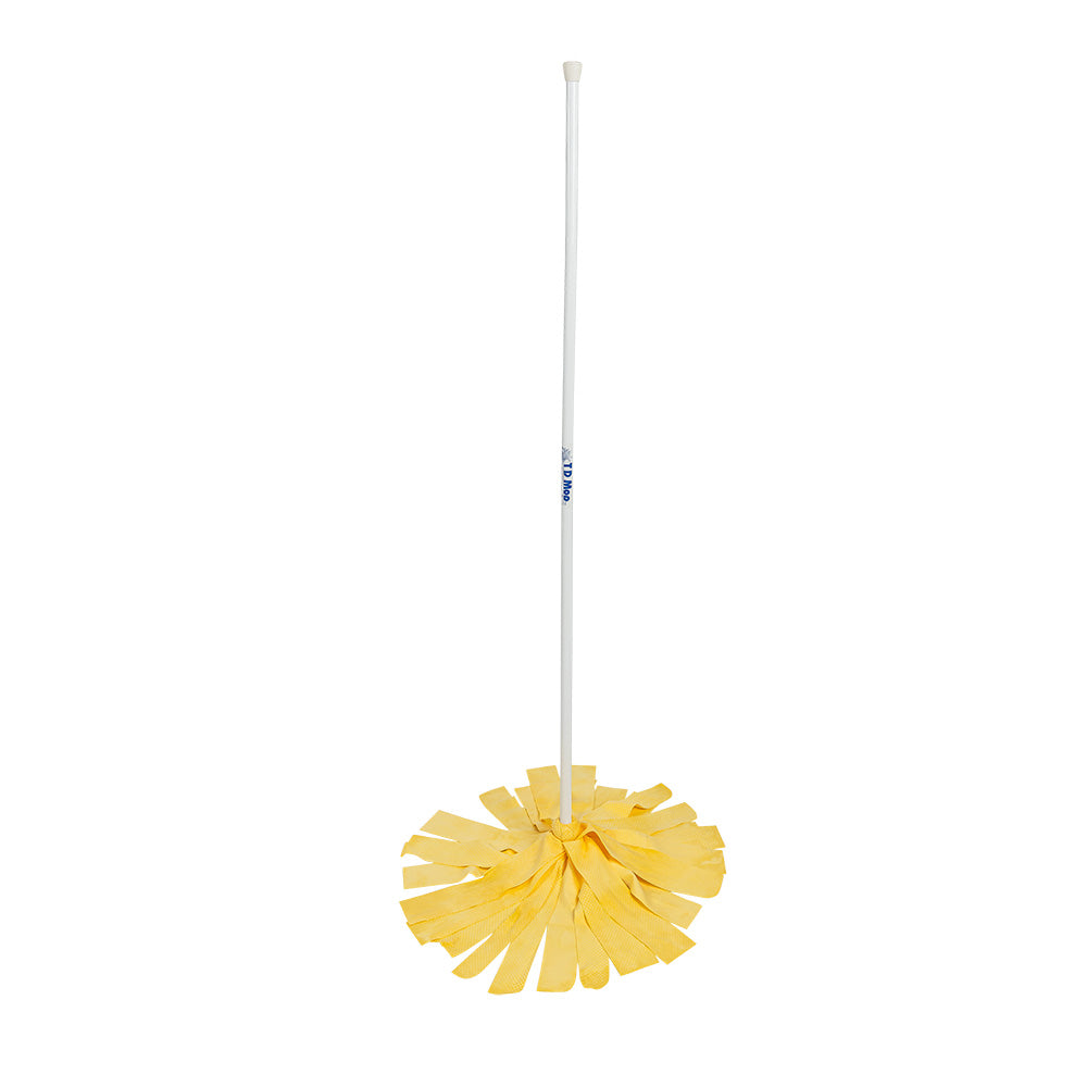 6 foot TD mop deluxe with yellow chamois flaps and white handle for superior cleaning performance.