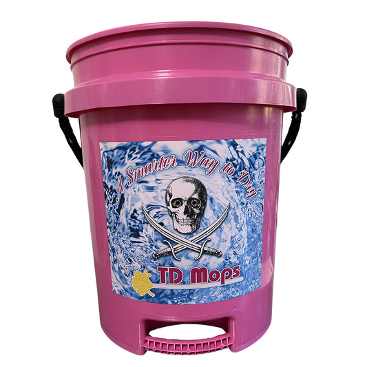 TD Mop TD Grip Bucket - Pink - 5 Gallon, featuring ergonomic handle and unique graphic. Perfect for cleaning tasks.