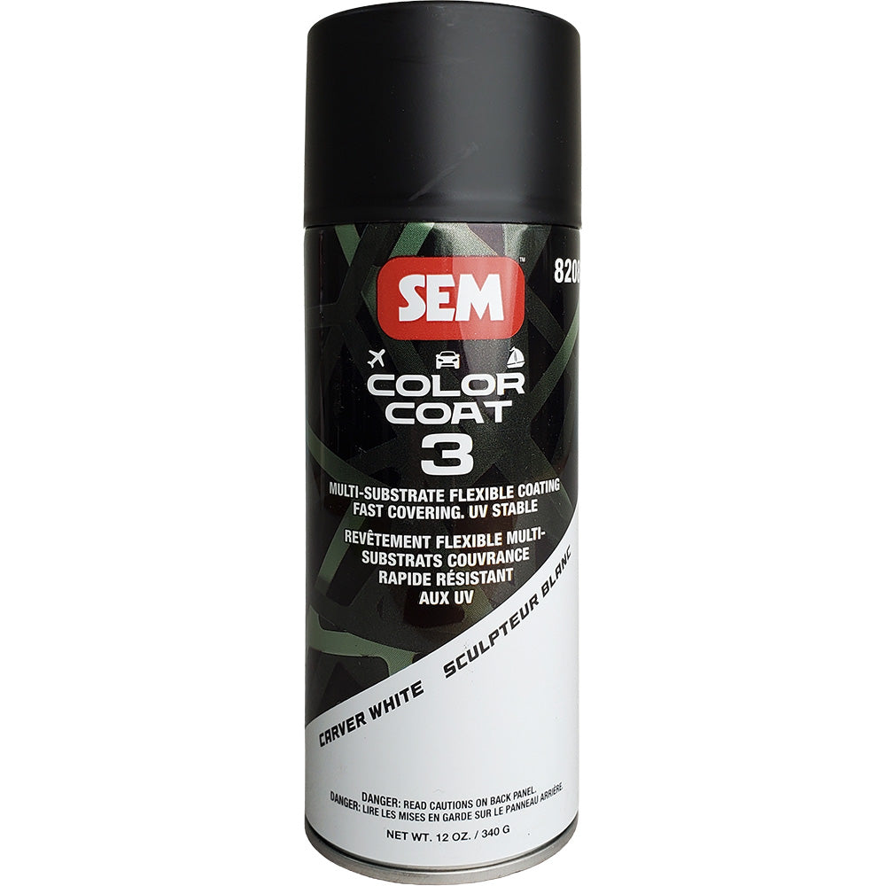 SEM Color Coat 3 - Carver White - 12 oz [82083] spray can with flexible coating features and UV stability.