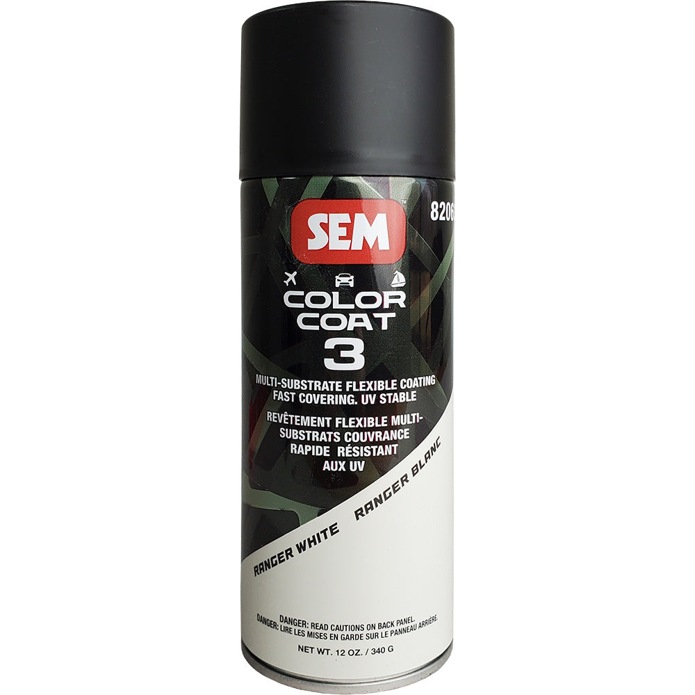 SEM Color Coat 3 - Ranger White - 12 oz [82063] spray can for flexible substrates and UV stability.